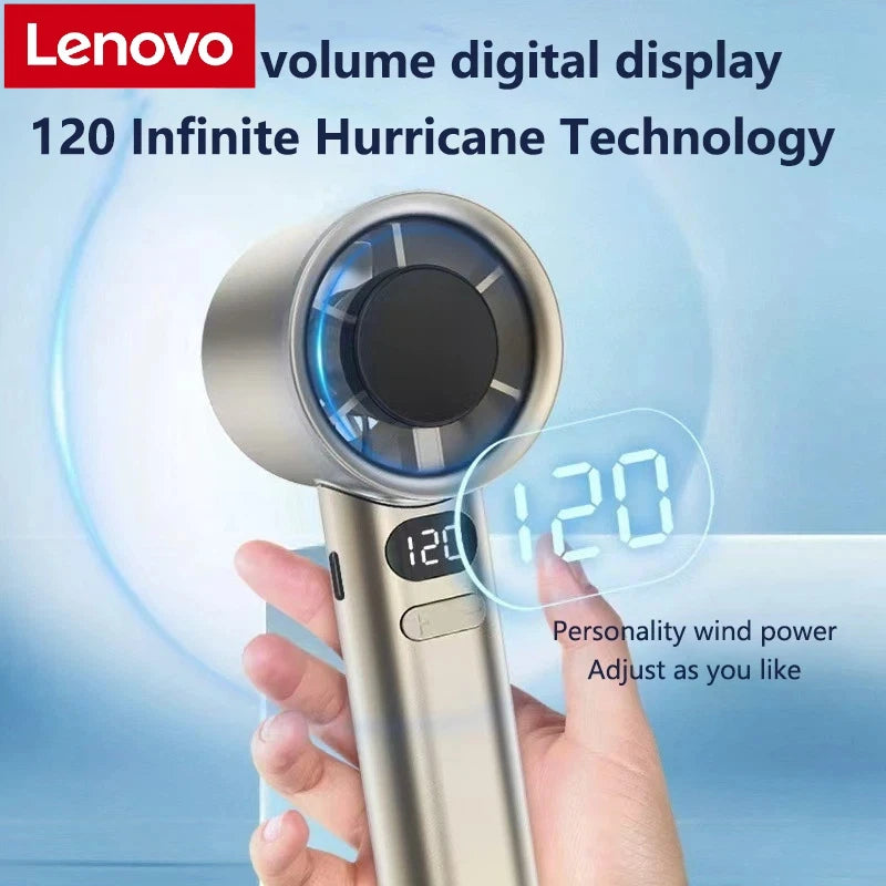 Lenovo Ultra Handheld Portable Fan 100 Wind Speeds Adjustable Usb Charging Mini Outdoor Turbo Long-lasting High Speed Fan