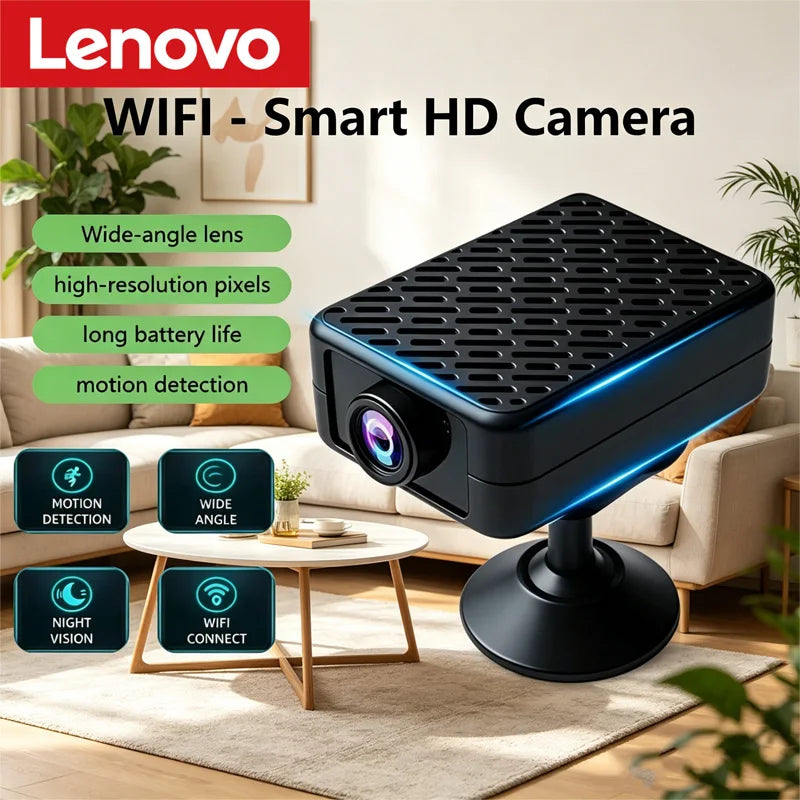 Lenovo Security Camera WiFi-Connected Remote Smart Monitoring 140-Degree HD Camera DVR Battery Backup in Case of Power Outage