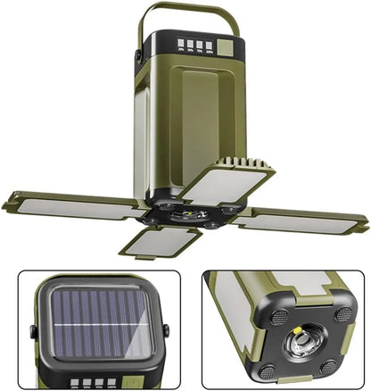 Multifunctional 4-Leaf Foldable Camping Lantern Solar Rechargeable Large Capacity Portable Outdoor Emergency Light