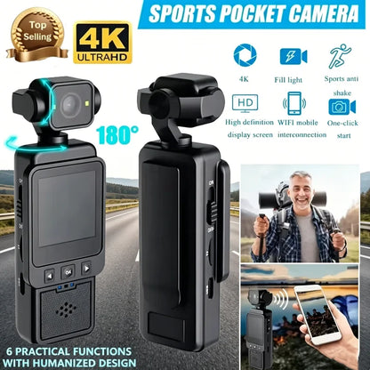 2026 New Handheld Sports Camera With180 Degree Rotating Lens 4K HD Wireless Wifi Video Recorder Built-in Fill Light Camera